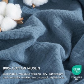 PHF 100% Cotton Muslin Comforter Set King Size – Ultra Soft, Breathable & Lightweight Bedding Set for All Seasons, 3 Pieces (1 Comfy Comforter 104"x90", 2 Pillow Shams 20"x36"), Captain's Blue