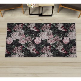 Ambesonne Floral Decorative Rug, Romantic Secret Garden of Peony Hydrangea and Wild Rose Flowers Pattern, Quality Carpet for Bedroom Dorm and Living Room, 2' x 5', Jade Green Pale Mauve
