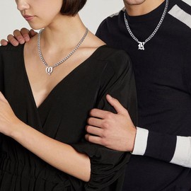 GILIEYER Gothic Chain Men's with Letters, Silver Stainless Steel Curb Chain Necklace, Women's A-Z Letter Pendant Chains for Men, Anniversary, Birthday Gifts for Men, Unit size, Stainless Steel, No