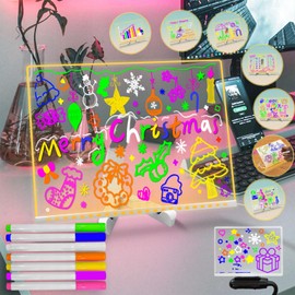 Fanrui Glowing LED Kids Drawing Board with Colors & Night Light – 11.8"x7.9" Acrylic Desktop Dry Erase Memo Whiteboard, USB Powered, Dimmable, to Do List, Planning for Home/Kitchen/Office/School