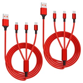 UCEC 3 in 1 Multi Charging Cable USB A to Phone/USB C/Micro USB, Universal Multiple Charger Cord, USB Cable Multiple Connectors, Charging Cables Cords for Multiple Devices Phones 4FT 2Pack Red