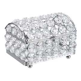 Hipiwe Crystal Mirrored Jewelry Box Decorative Trinket Organizer Treasure Box Keepsake Box Ring Holder Earrings Necklace Storage Box Wedding Christmas Birthday Gift, Silver