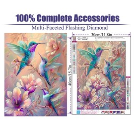 MjhRcll Hummingbird Diamond Painting Kits for Adults,5D DIY Diamond Art Kits Full Round Drill,Flowers Diamond Dots Paintings with Diamonds Gem Art and Crafts for Home Decor 12x16inch
