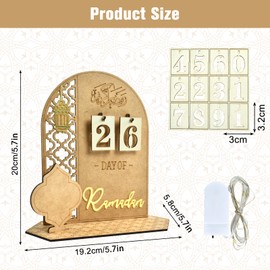 Ramadan Wooden Decoration, LED Ramadan Calendar, Mubarak Calendar, Ramadan Calendar Children, Suitable for 30 Day Countdown to Ramadan, Eid Decoration