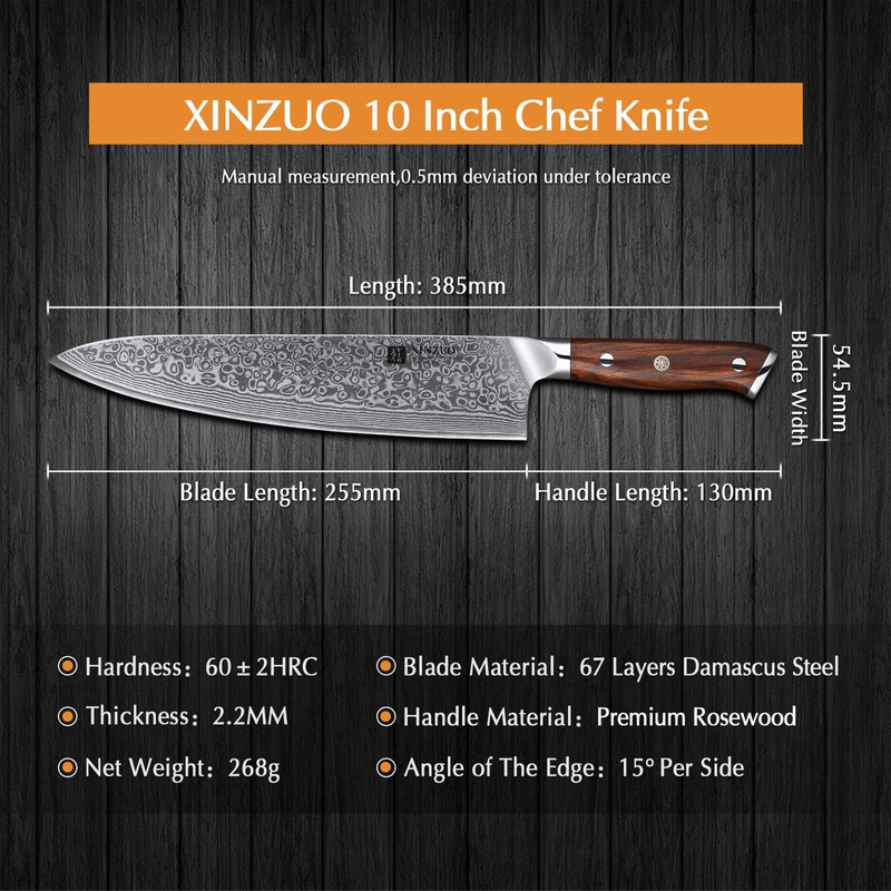 XINZUO 10 Inch Damascus Chef Knife Kitchen Knife Sharp Gyuto