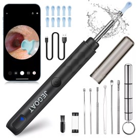 JEGOAT Ear Wax Removal Kit Tool Otoscope w/ 1296P HD Camera, 6 LED Lights, 10 Ear Picks