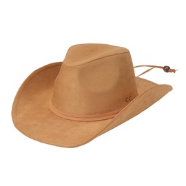 C.C Cowboy Hat Burnt Logo Faux Suede Cowboy with Chin Straps (Camel)