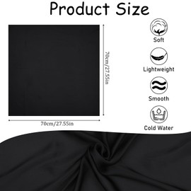 Ptwola 27.5'' Large Satin Head Scarf Silk Like Square Scarf Fashion Satin Bandana for Hair Wrapping at Night Versatile Accessory Headband for Women (Black)
