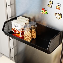 WOCHUANGSI Magnetic Spice Rack for Refrigerator, Seasoning Organizer, Magnetic Basket for Fridge, Kitchen Gadgets, Refrigerator Organizers and Storage, Metal, 1 Pack (Black, Large)