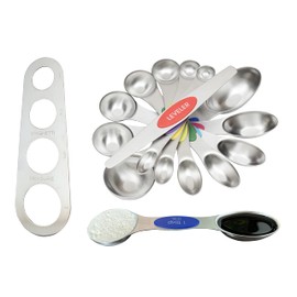 HolKitchen® Set of 9 Measuring Spoons, Spaghetti Scoops, Dosing Spoons Made of Magnetic Stainless Steel, Measuring Spoons, Spice Spoons, Measuring Spoon Set for Baking Measurements, Dry Rations/Liquid