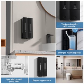 Raddile Shampoo and Conditioner Dispenser Wall Mounted, No Drill Shampoo Dispensers for Shower, Shower Gel Dispenser for Bathroom Hotel (2 Chamber Black)