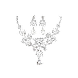Coollooda Women's Necklace and Earrings Set, 2-piece Set, Rhinestones, Crystal, Weddings, Parties, Recitals, Brides, Mother's Day, Gift, Accessories, Silver