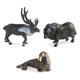 Sarini 6 Pieces Mini Polar Statues Reindeer Musk Ox, Snow Wolf, Polar Bear, Arctic Fox, Walrus Ornaments, Polar Circle Ornaments, Polar Statue Set
