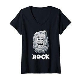 Womens Rock Character Cartoon Smile Kids Fun Humor Playful V-Neck T-Shirt