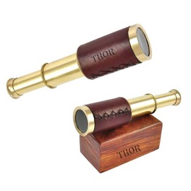 Antique Marine 6" Brass Handheld Telescope Pirate Nautical with Anchor Wooden Box Rustic Vintage Home Decor Gifts