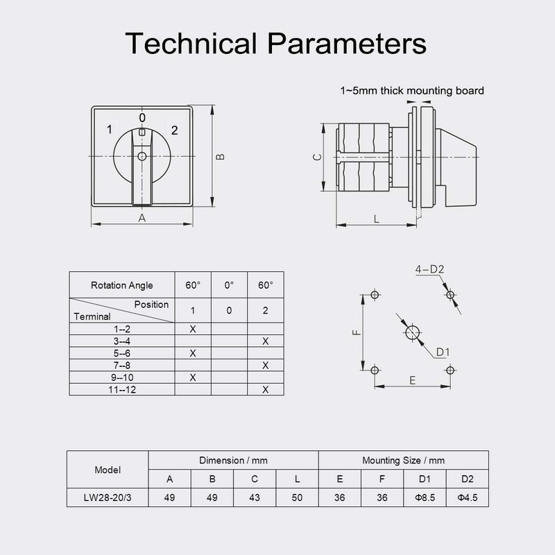 VictorsHome Changeover Switch LW28-20 3 Positions 12 Terminals Universal Rotary