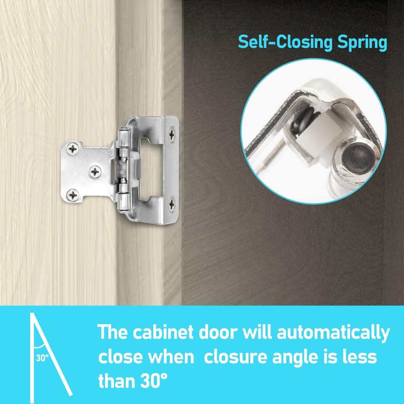 24 Pack 12 Pairs Brushed Nickel Self Closing Cabinet Hinges