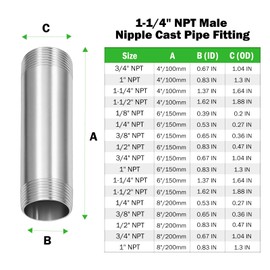 Goldpea Stainless Steel SCH40 4" Long Pipe Nipple 1-1/4" x 1-1/4" NPT Male