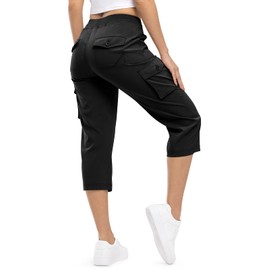TBMPOY Womens Cargo Capris Hiking Lightweight Pants 6 Pockets Quick Dry Casual Outdoor Trip Loose Shorts Cropped Cotton Black XL