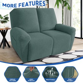 MAXIJIN Waterproof Loveseat Recliner Cover 4 Pieces Reclining Love Seat Slipcvers, Recliner Sofa Cover 2 Seater with Elastic Straps & Pockets for Pet, Kids (Loveseat Recliner, Pea Green)