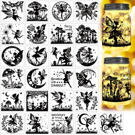 Peacoblue Fairy Silhouette Cutouts for Jars Mason Can Glass, Wishing Bottle Decor, 25Pcs Durable Silhouette for Lantern DIY Craft Kit Jar Decals Church Christmas Home Garden Decor