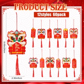 Vercraft 60 Pcs Vietnamese New Year Hanging Decorations 2026 Vietnamese Lunar New Year Ornaments Red Hanging Good Luck Fortune Ornaments for Home Office Lucky Fu Pendants(Style 3)
