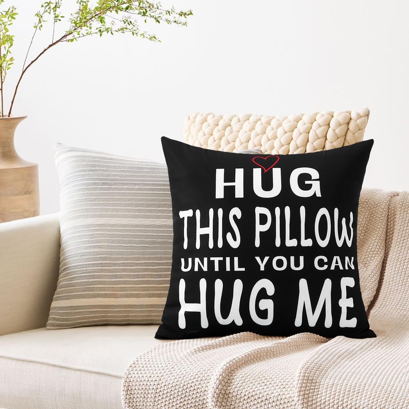 OTOSTAR Black Throw Pillow Covers 18x18 Inch Hug This Pillow