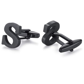 Honey Bear Initial Alphabet Letter Mens Cufflinks Tie Clips Set Black (S)