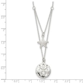 JewelryWeb 925 Sterling Silver 2 strand Sea shell Nautical Starfish And Sand Dollar Necklace 18 Inch-Strand-Necklace for Women