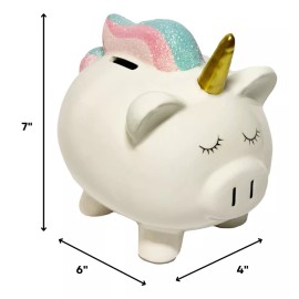 Club Libby Lu Pig Unicorn - Alcancía Para Niñas - Alcancía De Cerámica Para Niñas Con Tapón De Goma