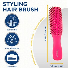 Giorgio GION2R Neon Red 6.25 inch Gentle Touch Detangler Hair Brush for Men Women & Kids. Soft Bristles for Sensitive Scalp. Wet and Dry for all Hair Types. Scalp Massager Brush Stimulate Hair Growth