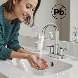 Hurran 4 Inch Bathroom Faucet for Sink 3 Hole, Chrome Bathroom Faucet with Pop-up Drain and 2 Supply Hoses,Stainless Steel Lead-Free 2-Handle Centerset Faucet for Sink Vanity RV