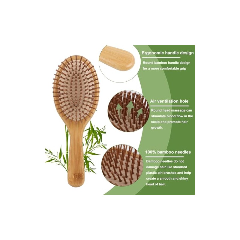 Peine de Madera Bambu, 6Pcs Cepillo Bambu Cabello, Peine de