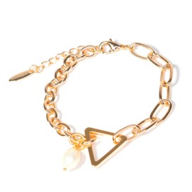 BEMDOFIG Gold Cuban Chain Bracelets Baroque Pearl Bracelets 14K Gold Plated Rose Gold Plated Freshwater Pearl Bracelets Daily Jewelly for Women Girls