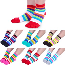 6 pares de calcetines de cinco dedos de los pies, calcetines de algodón separados, calcetines de rayas coloridos para mujeres y hombres, Clásico Multicolor, approx. 22-24 cm