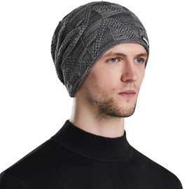WANYIG Warm Winter Hat Double Layer Women's Men's Beanie Slouch Hat Knitted Hat Pair Hat Wool Bobble Hat Unisex with Soft Inner Lining 50-60 cm, 934 Grey, 56