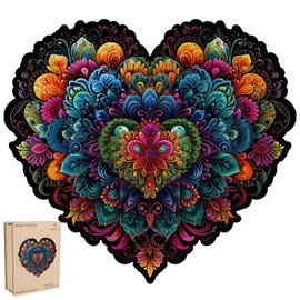 Ruikiyart Wood Puzzle, Heart Flower Wooden Jigsaw Puzzle, Mandala Wooden Puzzles for Adults Wood Puzzles for Kids Unique Puzzles Family Games for Adult (15.3"*16.9")
