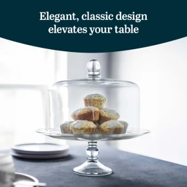 Libbey Selene Glass Cake Stand with Dome Lid, Elegant Curved Footed Glass Cake Holder, Covered Cake Stand, Versatile Glass Dome
