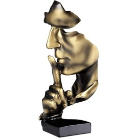 Thinker Statue, Silence is Gold Abstract Art Sculpture, Ponder Statue, Creative Resin Figurine, Modern Home Ornament, Decoration for Home Room Study Office Table Shelf (Gold)