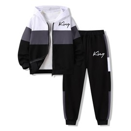 Klyatpxoen Boys Clothes Size 11-12 Color Blocking Zip Sweatsuits & Sweatpant Set Fall Winter Outfits Set Gray (11-12Y)