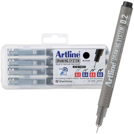 Artline 230 - Bolígrafos de dibujo técnicos, para dibujar, ilustrar, y más, 0,2 mm, 0,4 mm, 0,6 mm y 0,8 mm, color negro, paquete de 4