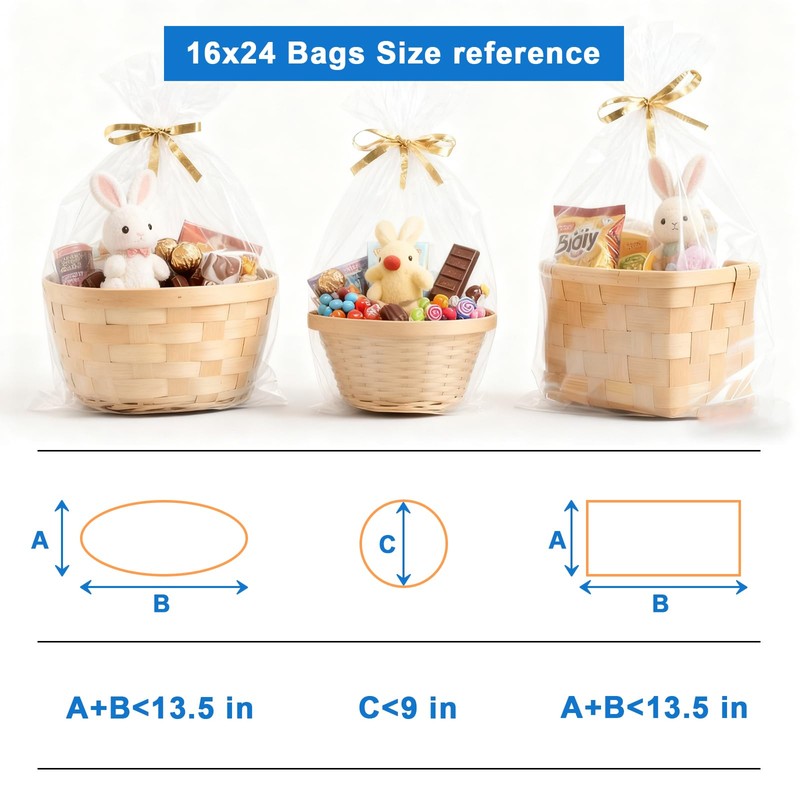 Arsmat Large Clear Cellophane Gift bags, 10 Pack 16"X24" Cellophane