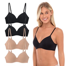 4 Pack Wirefree Bra - Women's Flexible Soft Foam Wireless No Wire Soft Pad T Shirt Bra Value Pack (Black/Nude, 32C)
