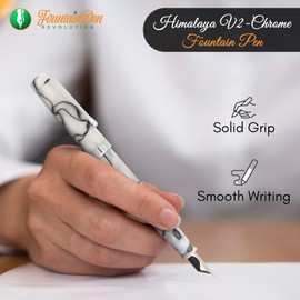 Himalaya V2-Chrome Ultra Flex Nib Pen - Twist-Style Converter Filled Calligraphy Pens for Writing - Fancy Pens for Men & Women - Extra Fine Nib Fountain Pen w/Metal Clip & Cap Ring, Taj Mahal Acrylic