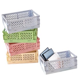 Mini Folding Plastic Basket for Storage 4 PCS，Mini Storage Crates for Home Kitchen, Office Desktop (15 x 10 x 5.8cm)