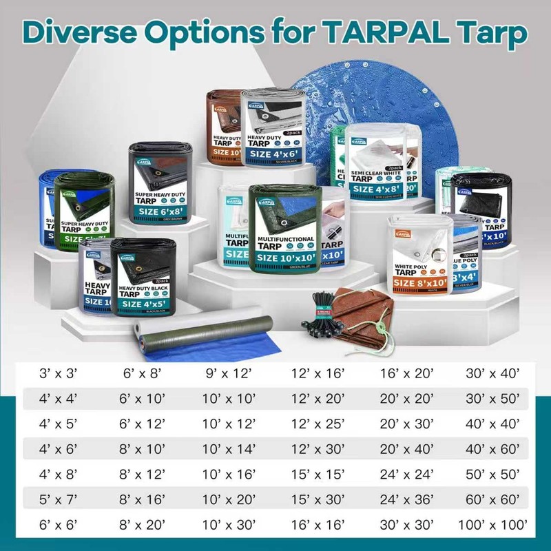 TARPAL Tarp 8x10 Feet Heavy Duty Tarps 14mil D-Ring Waterproof