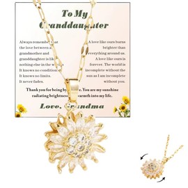 FISHFRUIT To My Granddaughter Sunflower Fidget Necklace,Spinning Sunflower Pendant Necklace Granddaughter Necklace, Granddaughter Gifts from Grandma, Rotating Daisy Flower Anxiety Necklace (Gold)