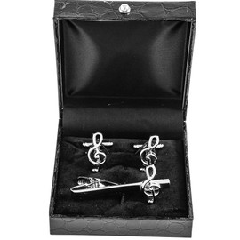 MRCUFF Music Treble Note Cufflinks Pair Cufflinks & Tie Bar Clip Presentation Gift Box & Polishing Cloth