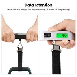 MOKUA Portable Digital Luggage Scale, 110lbs Hanging Baggage Scale with Backlit LCD Display, Portable Suitcase Weighing Scale, Travel Luggage Weight Scale with Hook, Strong Straps for Travelers, Silver
