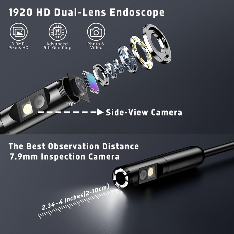 Vexloria Dual Lens Endoscope Inspection Camera, 1920p HD Inspection Camera,